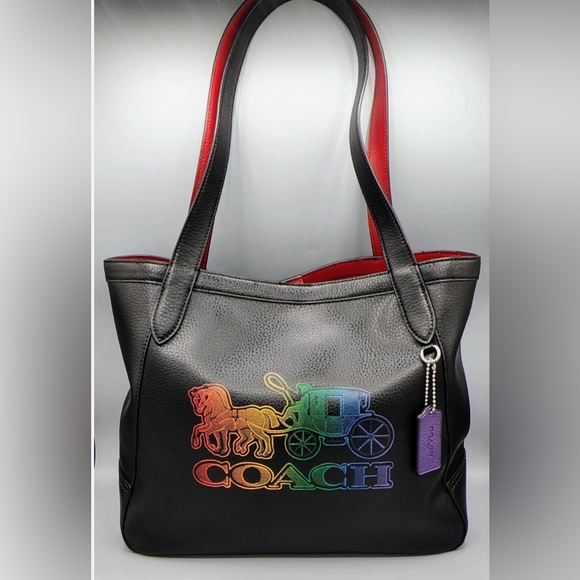NEW COACH LEATHER Tote 27 Horse Carriage Womens Large Black Leather Ombre Bag - Picture 1 of 15
